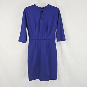 Trina Turk Women's Size 4 Blue Cutout Sheath Business Career Keyhole Half Sleeve